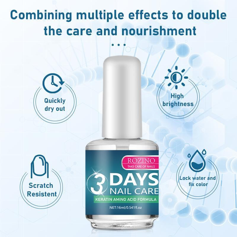 【Buy One, Get Two Free】Rozino 3 Days Nail Care Formula with Keratin Amino Acid & Aloe for Superior Nail Nourishment 16Ml Bottle for Healthy Nails Manicure