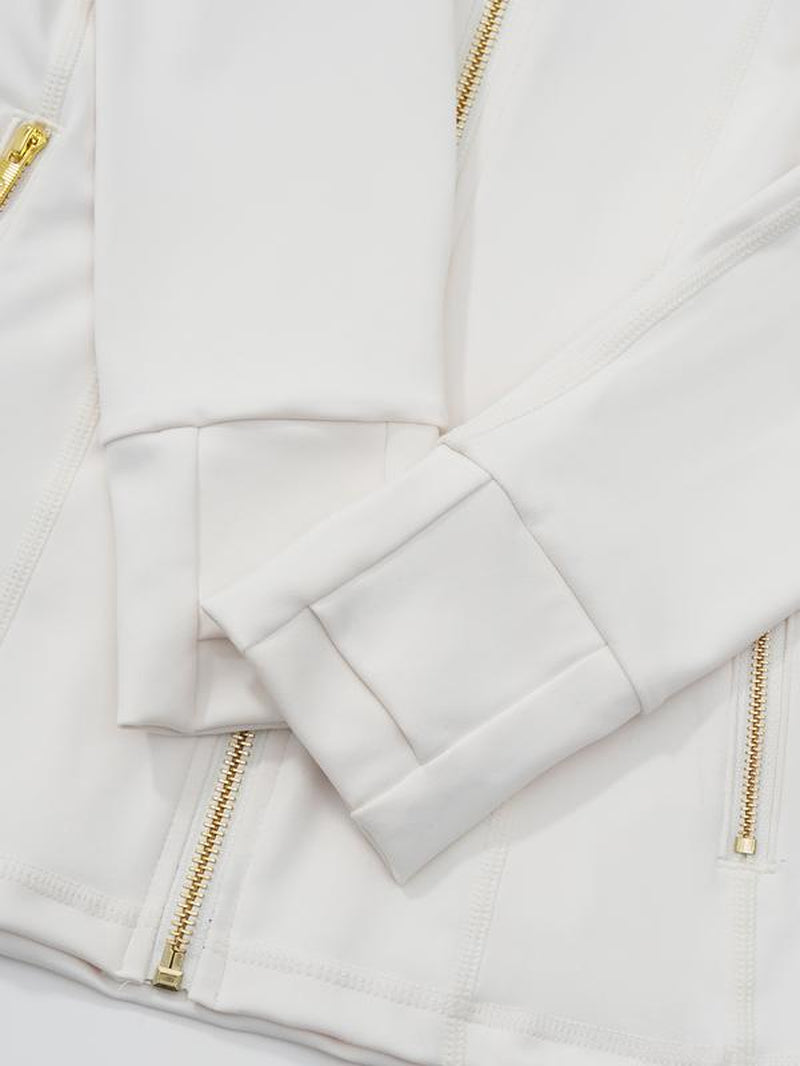 【Golden Zipper】【Gardenia Fragrance】Soft Brushed Women'S Sporty Jacket, 25'' Inseam Leggings. Golden Zipper Jacket with Pockets, Yoga Pants, Thumbholes Design, Casual Wear for Women