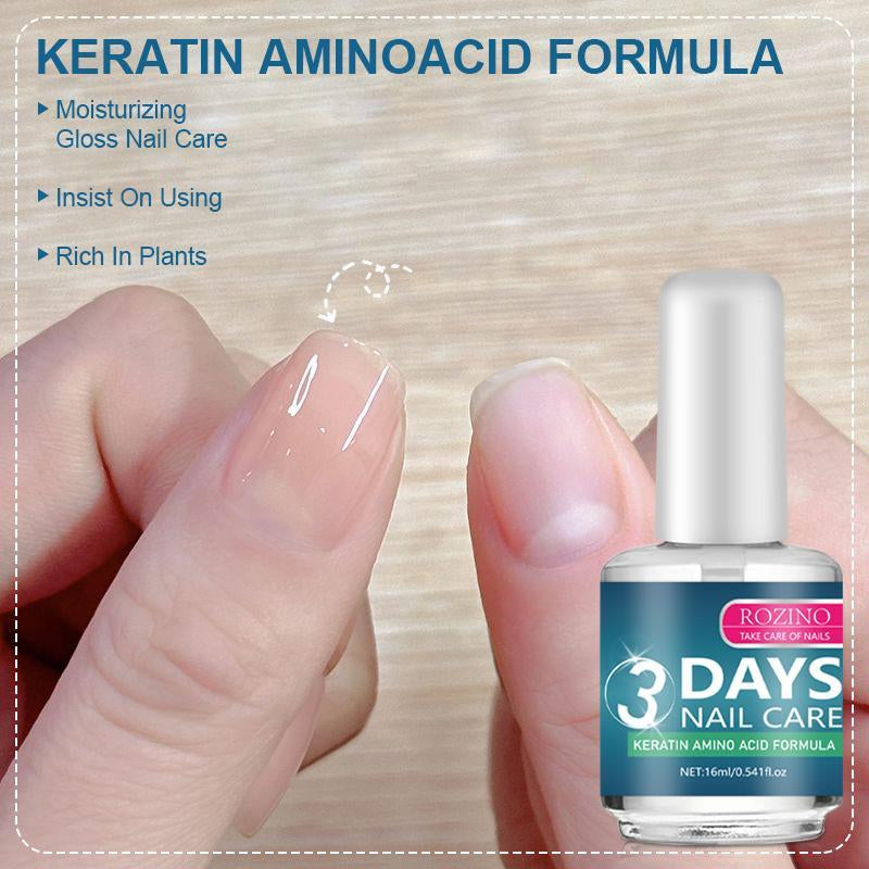 【Buy One, Get Two Free】Rozino 3 Days Nail Care Formula with Keratin Amino Acid & Aloe for Superior Nail Nourishment 16Ml Bottle for Healthy Nails Manicure